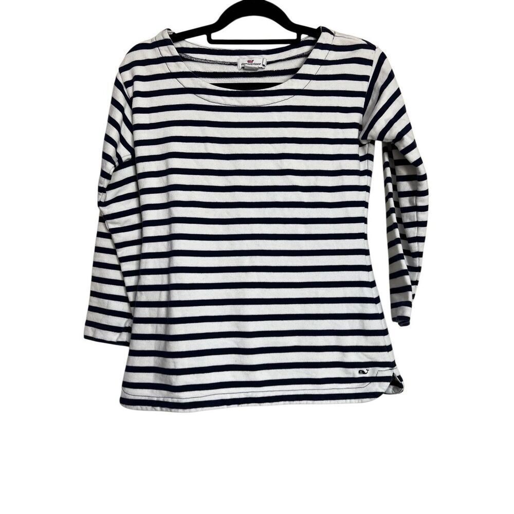 Vineyard Vines Casual Top Womens XS Blue & White Nautical Striped Quarter Sleeve